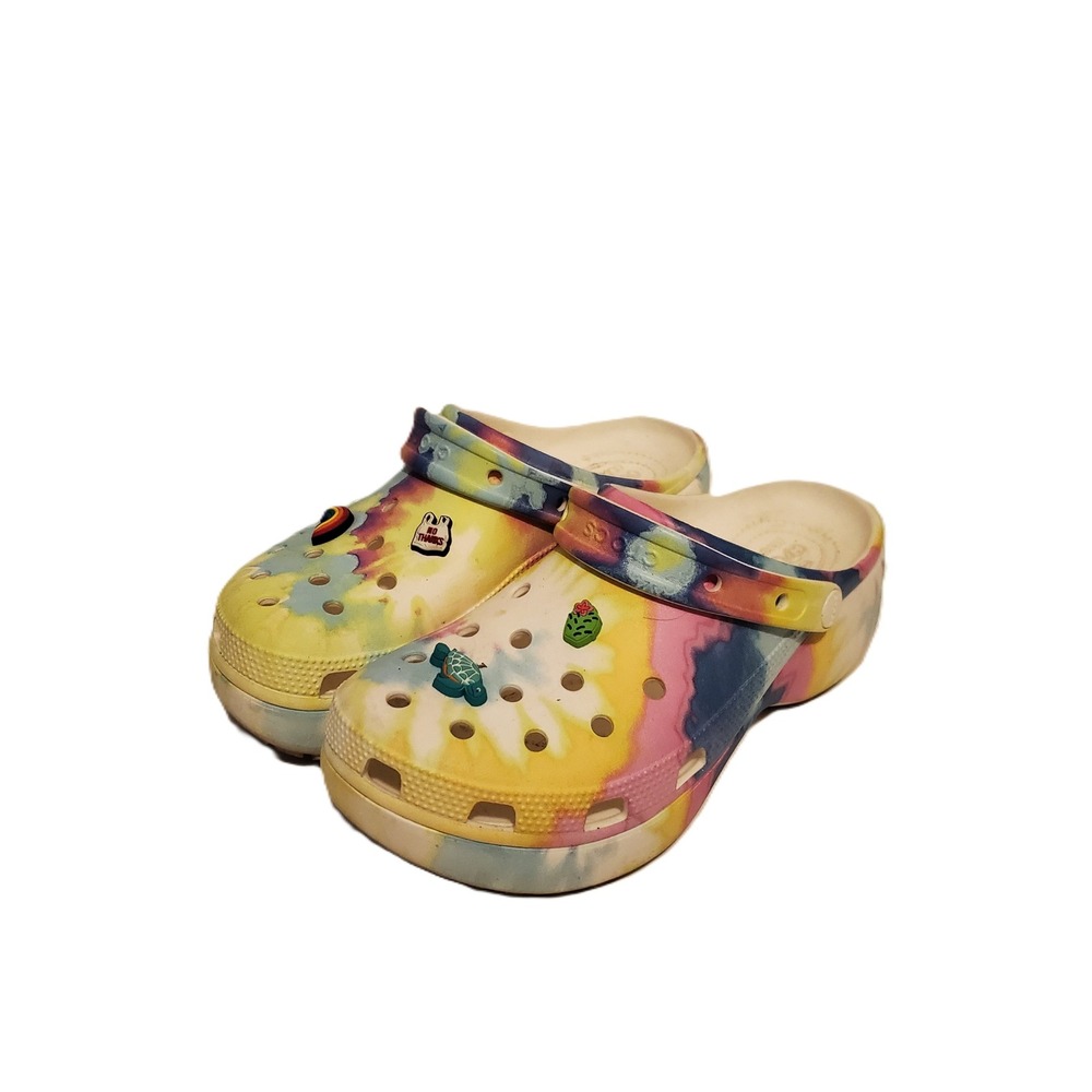 Crocs Classic Platform Clog Tie Dye Multi Color Jibbitz Womens Size 10 206750